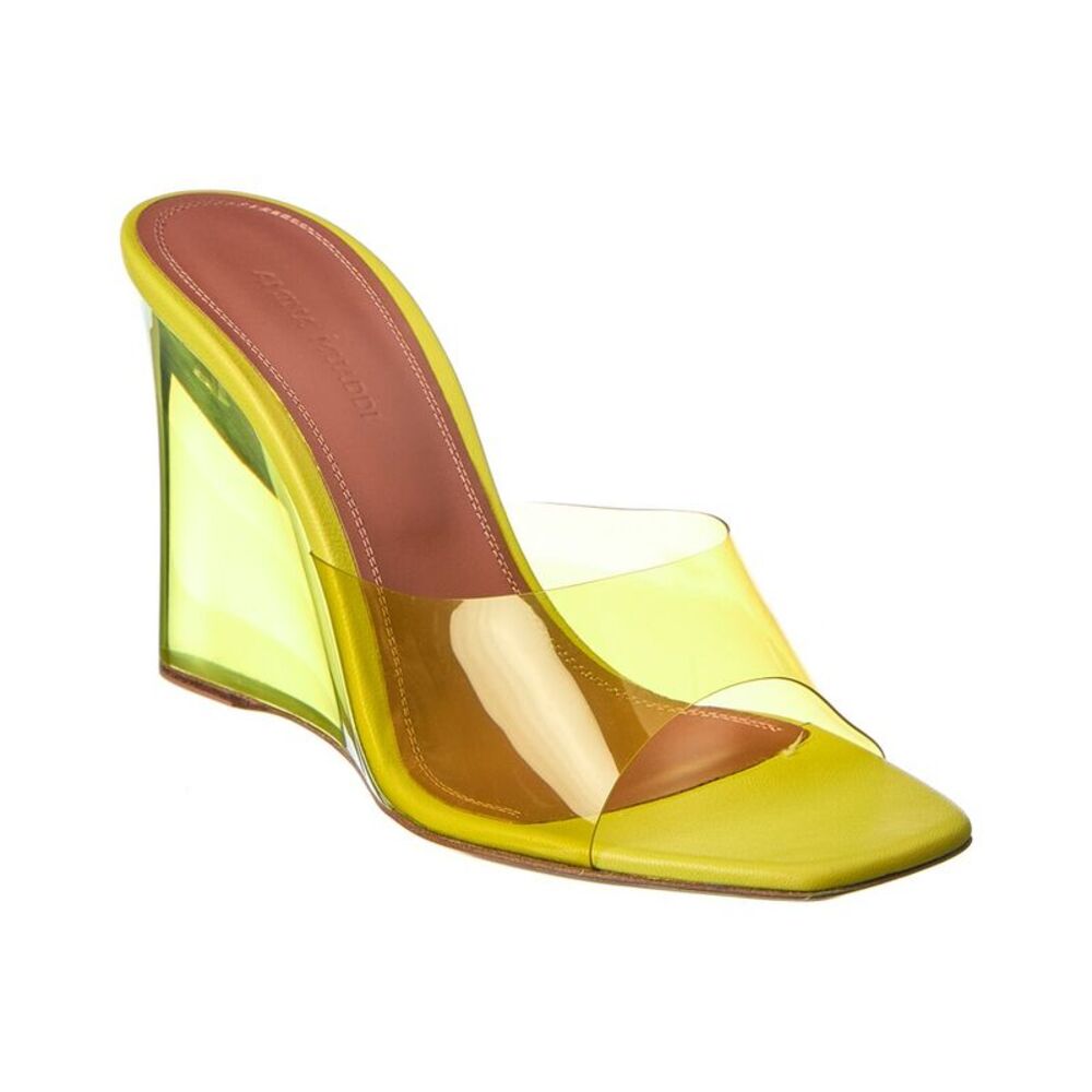 Amina Muaddi Lupita Vinyl & Leather Wedge Sandal, Yellow